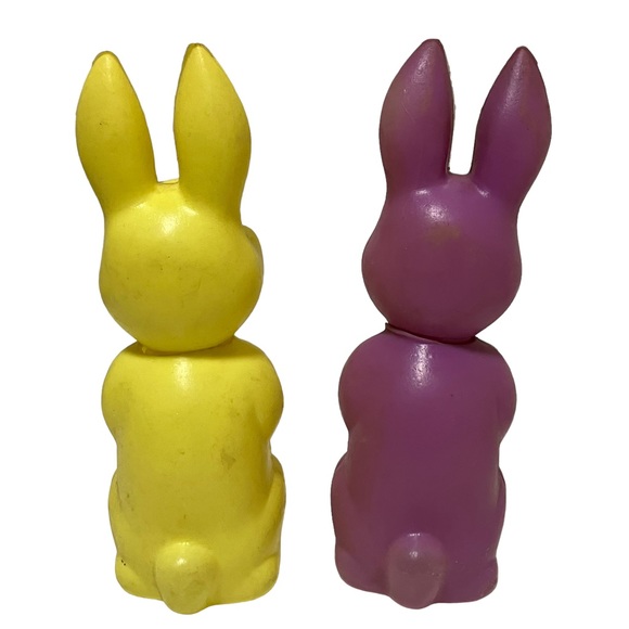 Vintage Easter Bunny Soft Plastic Blow Mold Candy Container Lot of 2 - Picture 5 of 8
